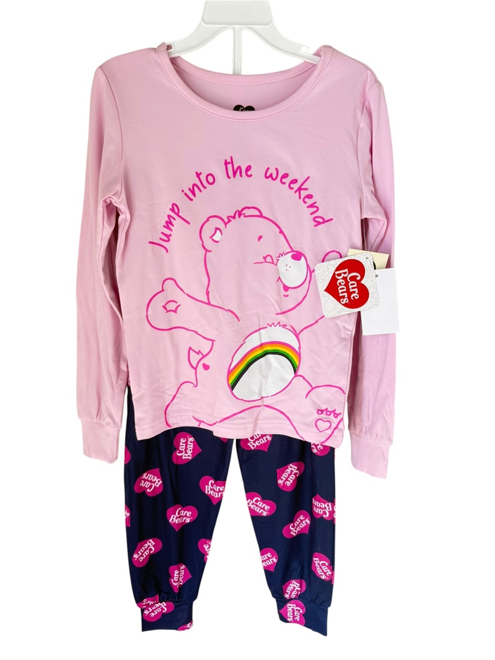 Care Bears Pink and Navy Girls' Long Sleeve Pajama Set